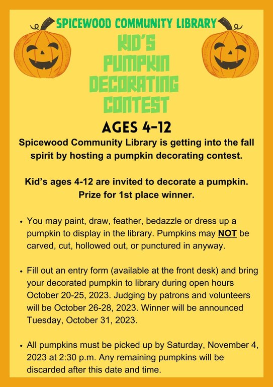Spicewood Community Library Pumpkin decorating contest